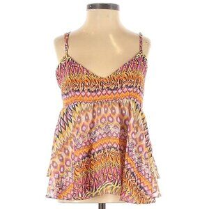 Millau Tank Top S Sheer Cami Backless Colorful Geometric Pattern Bright Summer